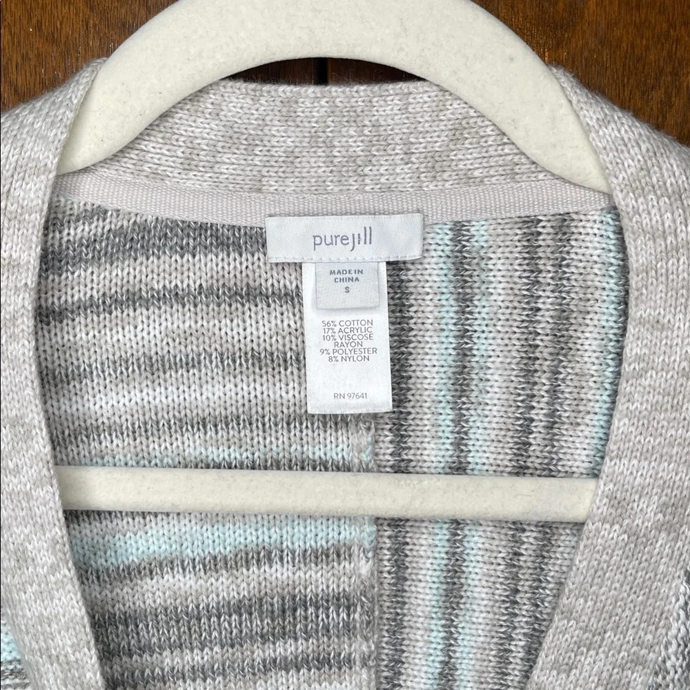 Pure Jill Striped Cardigan in Gray and White and Light Blue Size Small - Picture 2 of 6